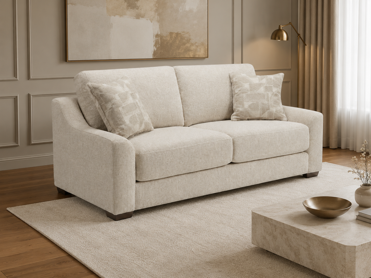Douglas Beige Fabric 3-Seater Sofa