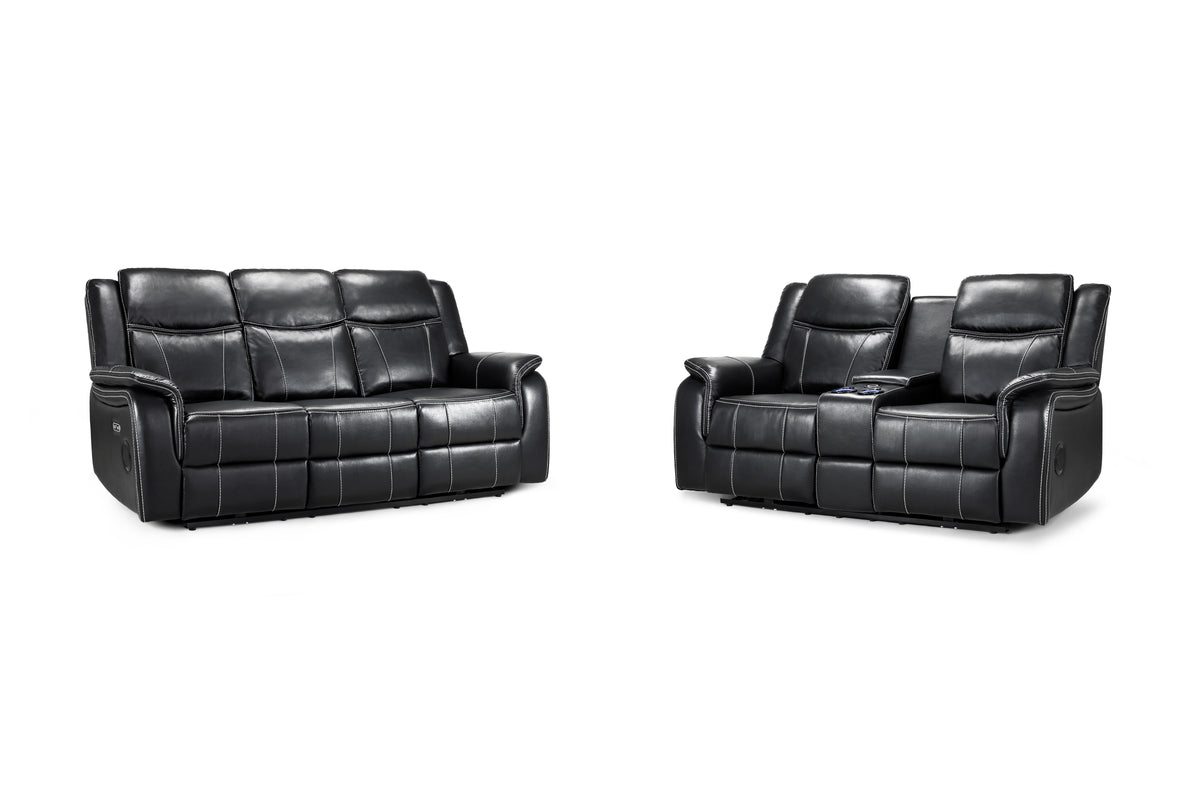 Black leather reclining sofa set on a white background