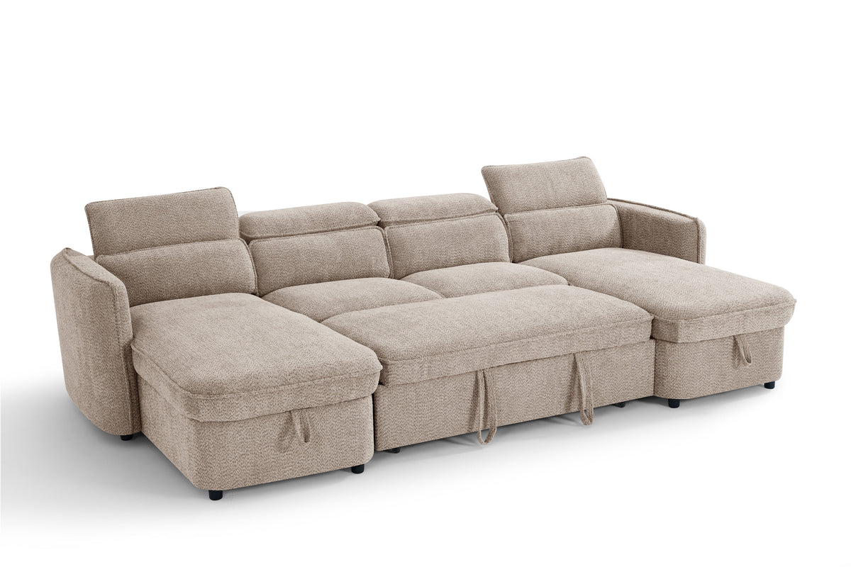 Beige sectional sofa on a white background