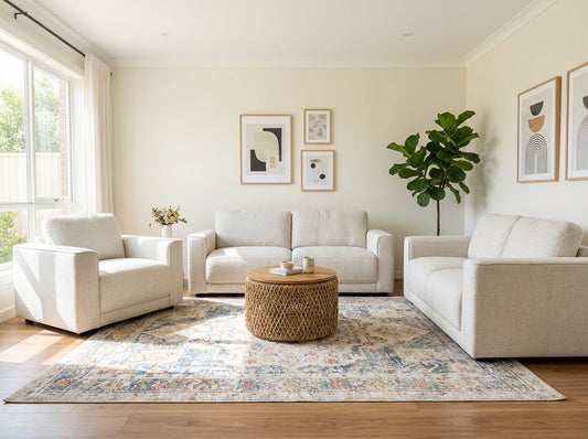 Marlow beige 3+2+1 fabric sofa set with three-seater, two-seater and matching armchair
