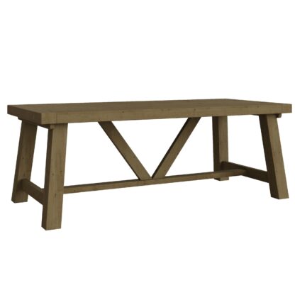 Wooden table with a rustic design on a white background