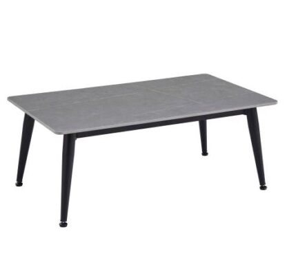 Monaco grey rectangular sintered stone coffee table with granite-effect top and black metal frame