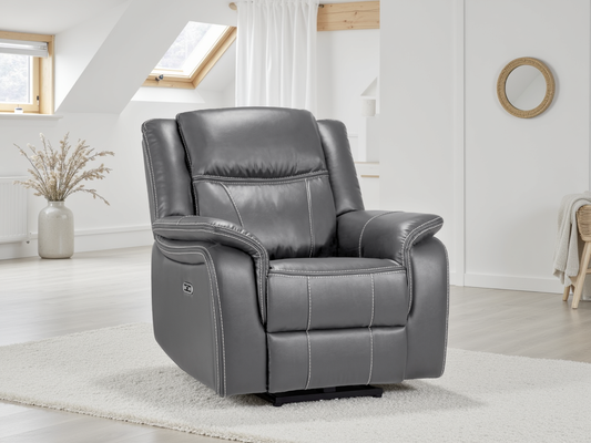Gray recliner chair in a modern living room setting