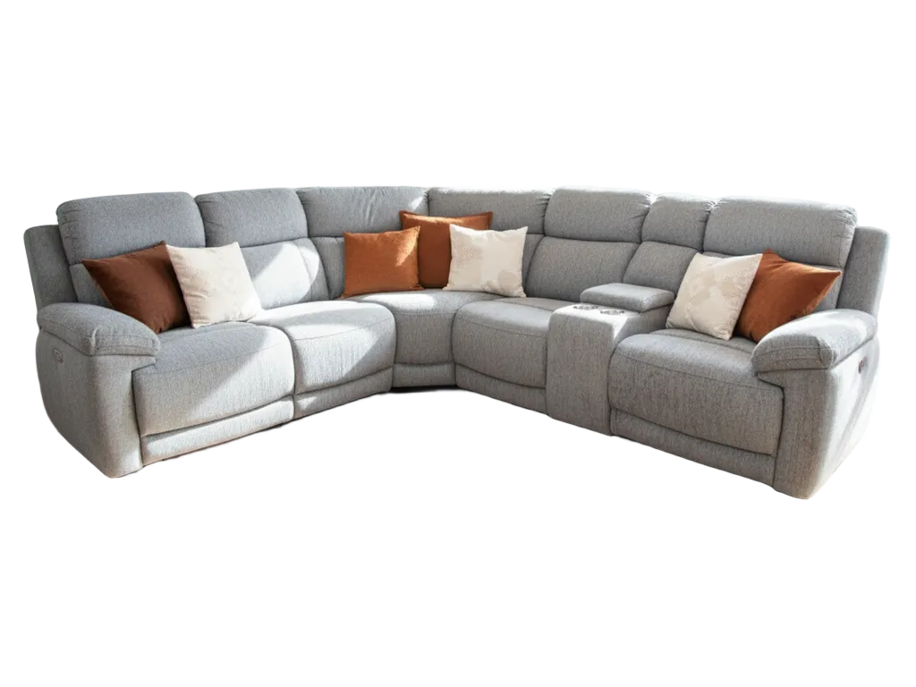 Gray sectional sofa on a white background.