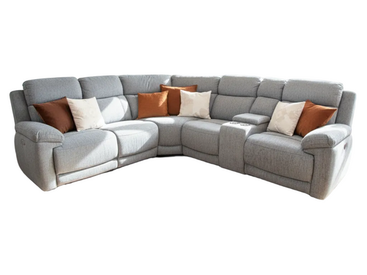 Gray sectional sofa on a white background.
