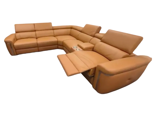 Tan sectional sofa on a white background