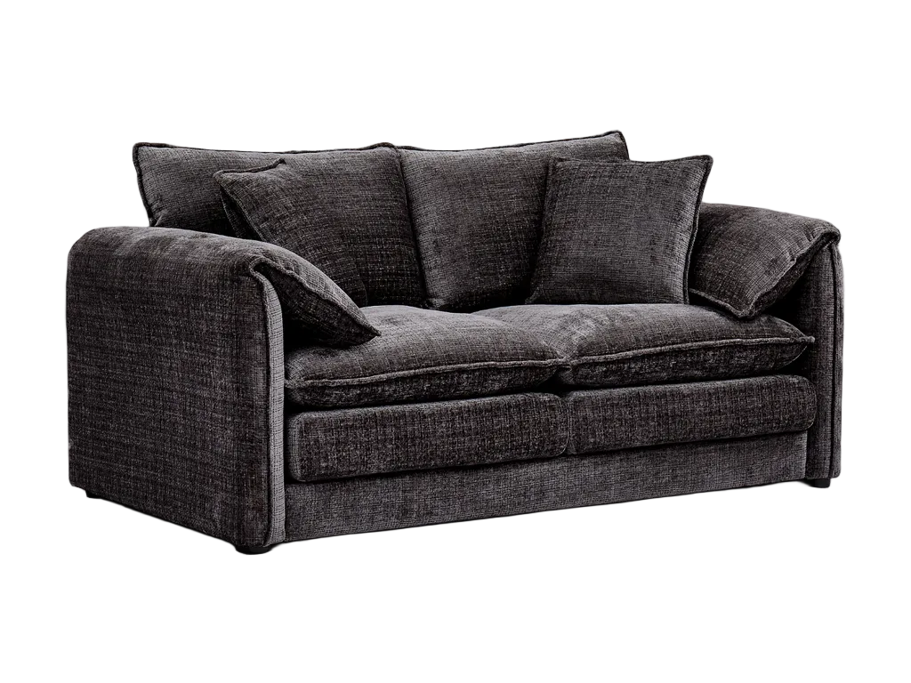 Black sofa with cushions on a white background