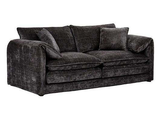 Gray sofa with cushions on a white background