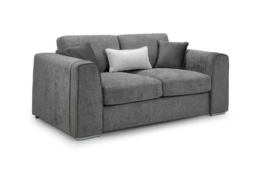 Gray sofa with cushions on a white background