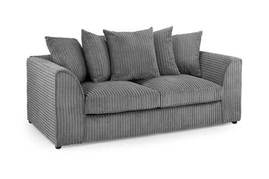 Gray sofa with cushions on a white background
