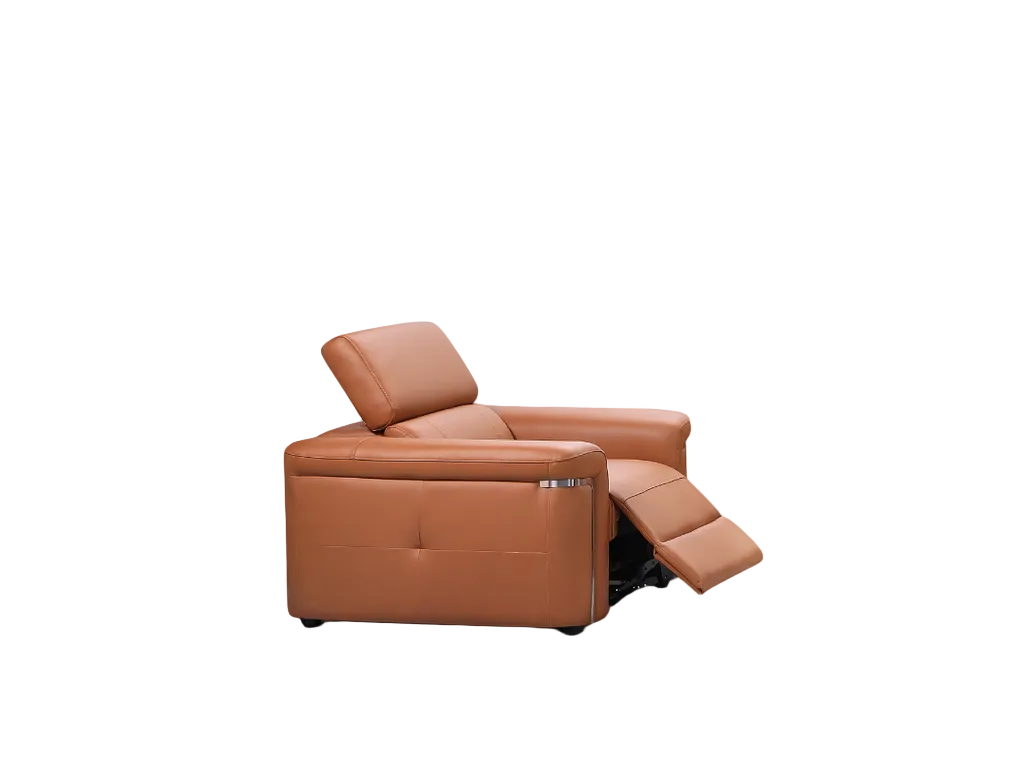 Tan leather recliner chair on a white background
