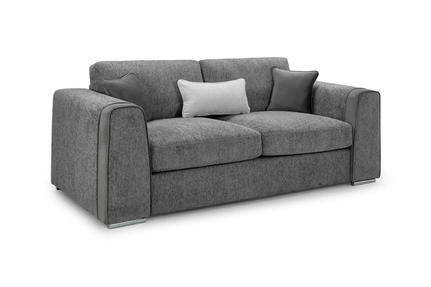 Gray sofa with cushions on a white background