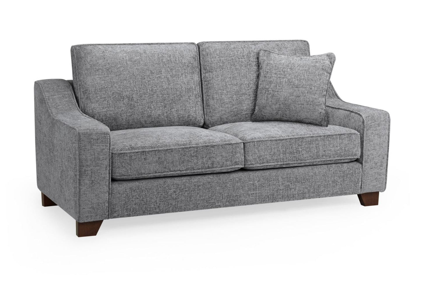 Gray sofa with wooden legs on a white background