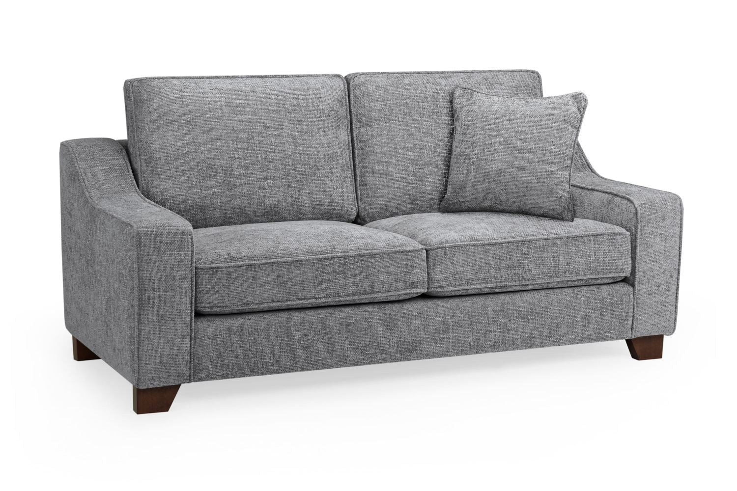 Gray sofa with wooden legs on a white background