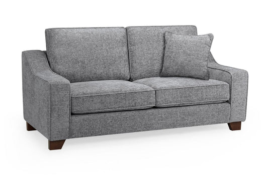 Gray sofa with wooden legs on a white background