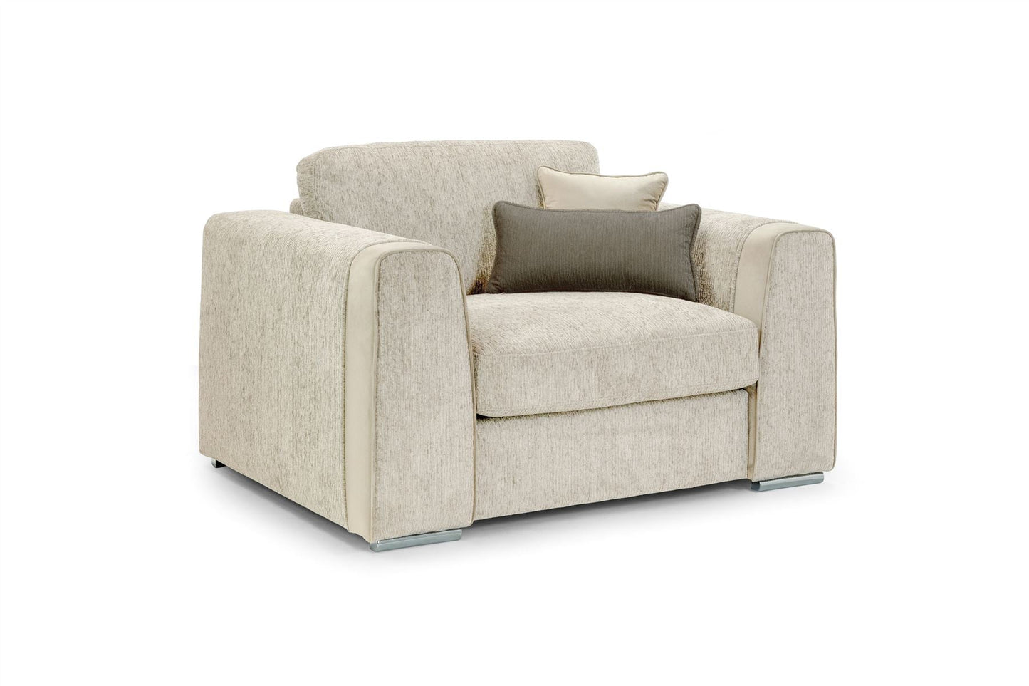 Beige armchair with a pillow on a white background