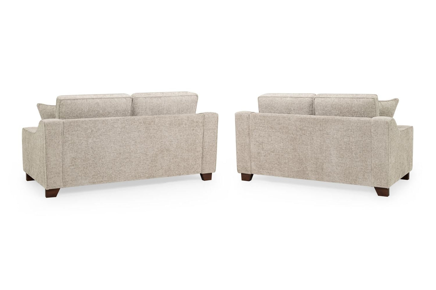 Two beige sofas on a white background