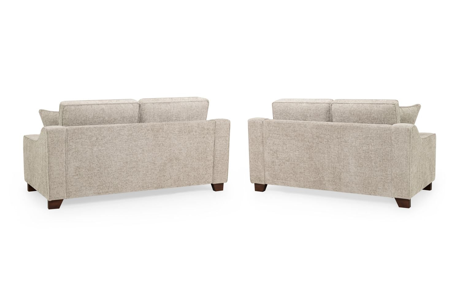 Two beige sofas on a white background