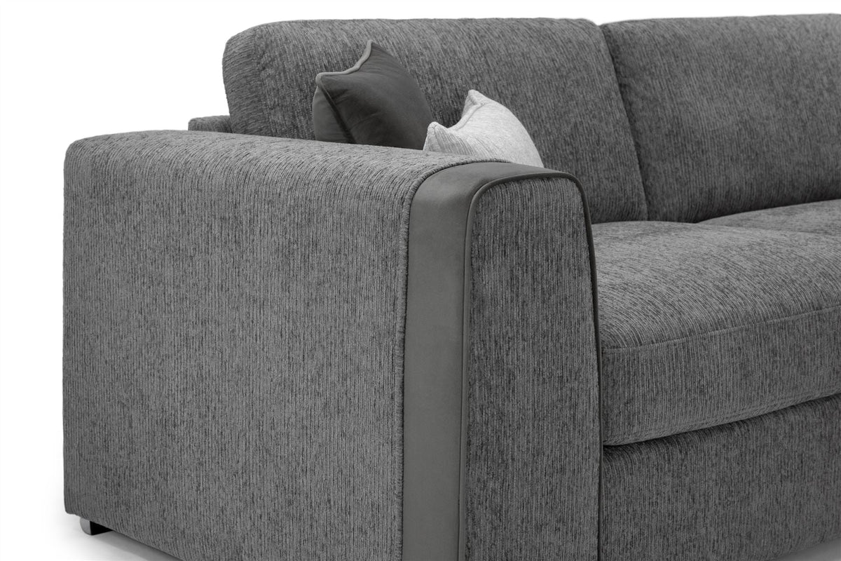 Gray sofa with cushions on a white background