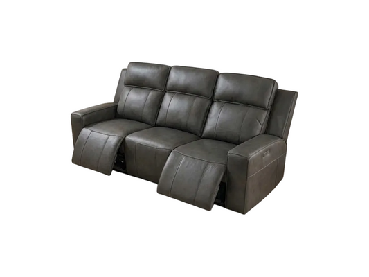 Gray leather sofa on a white background.