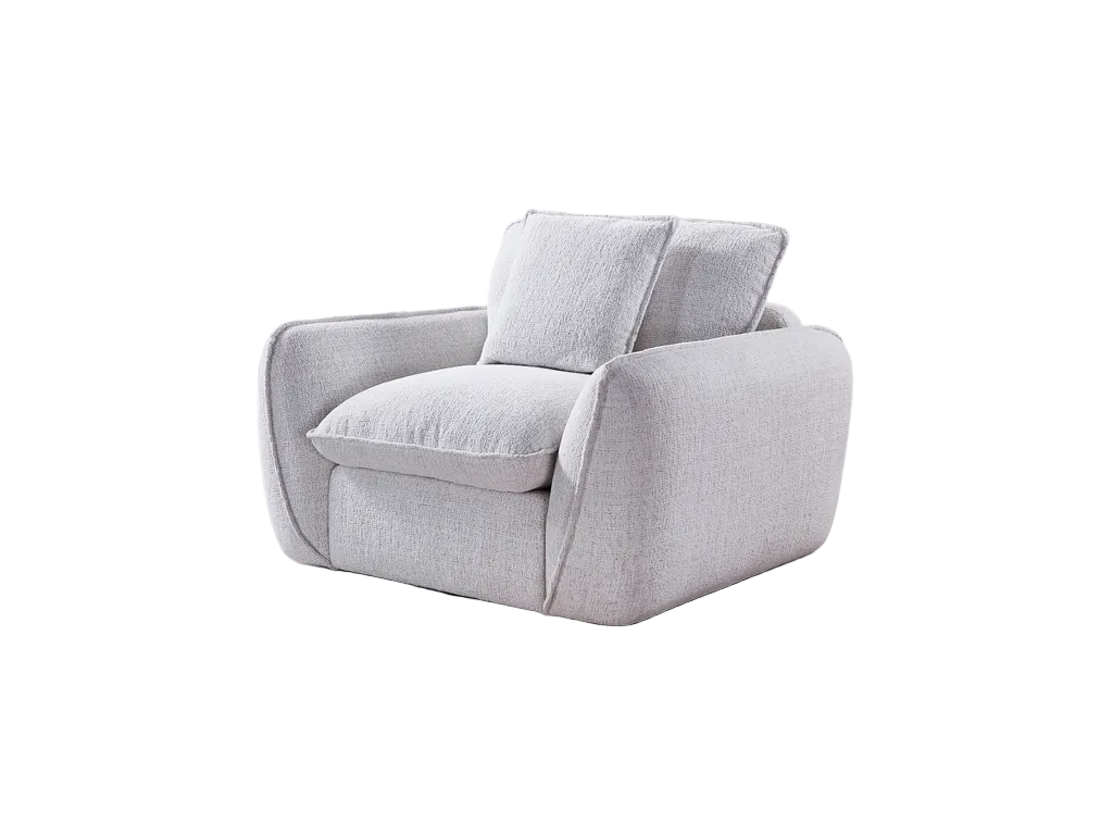 Gray armchair with cushions on a white background