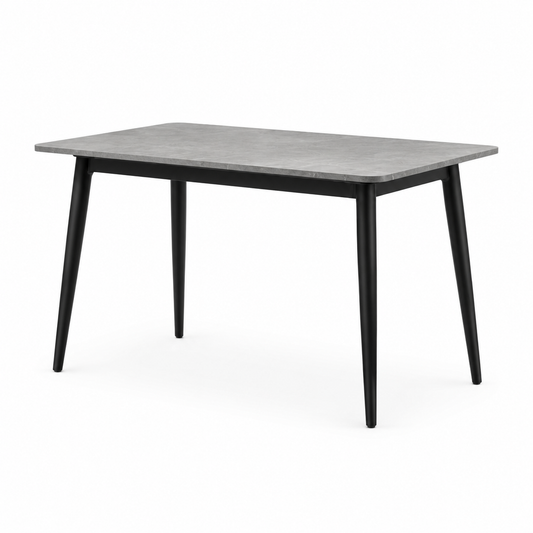 Nova 70cm square dining table with grey marble-effect sintered stone top and black angled legs