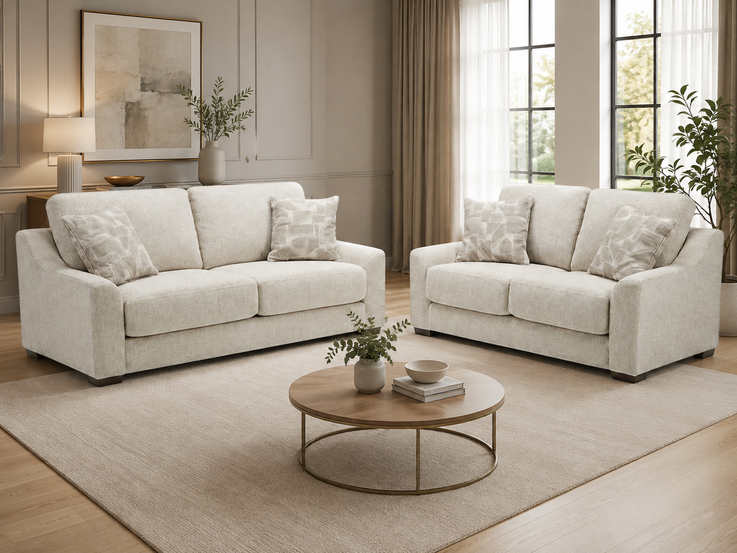 Douglas Beige Fabric 3+2 Sofa Set