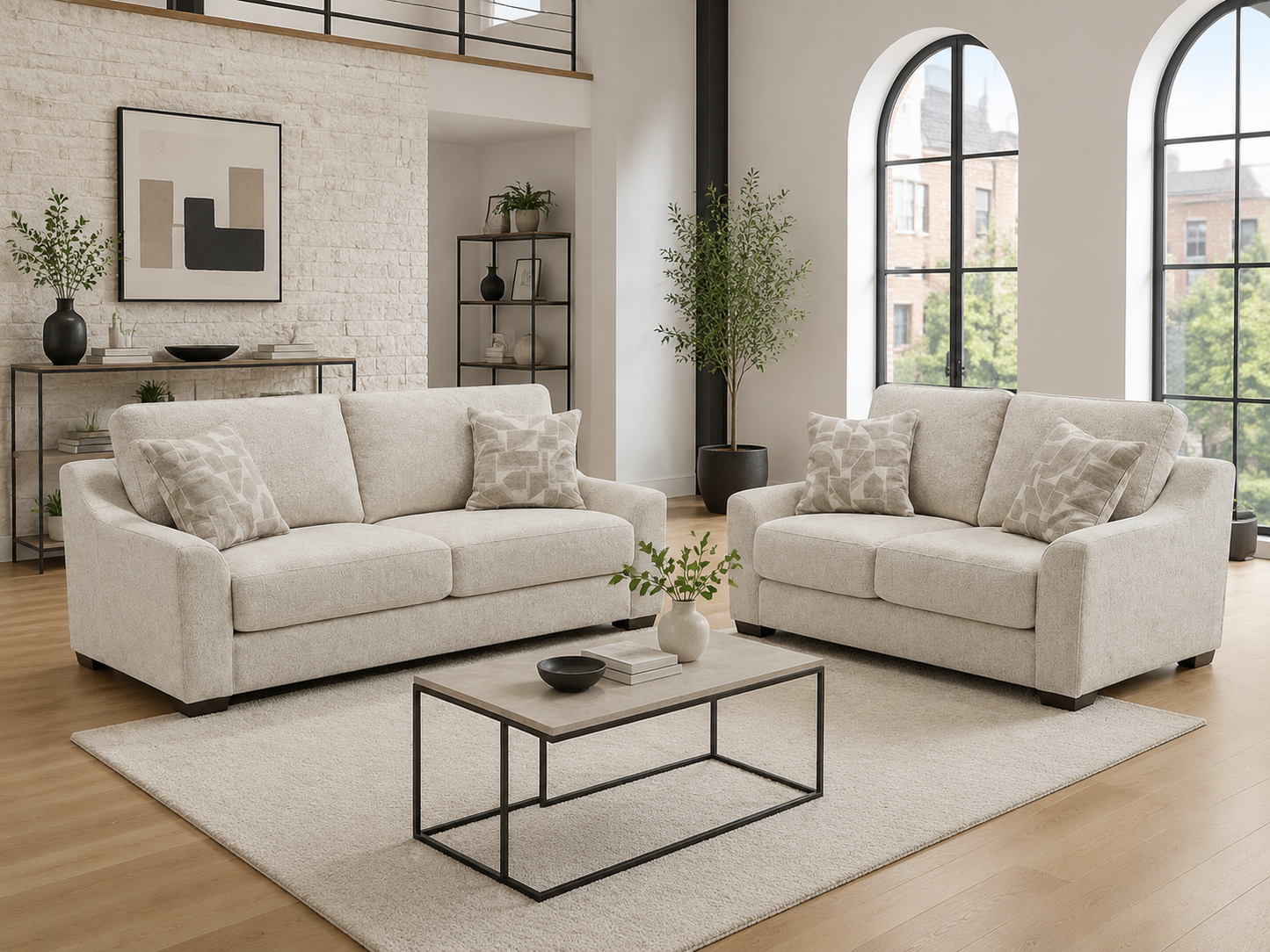 Douglas Beige Fabric 3+2 Sofa Set
