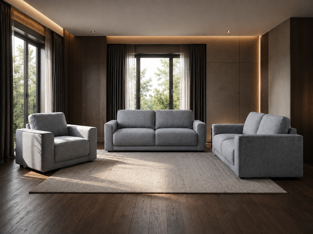 Marlow Grey 3+2+1 Sofa Set | Complete Fabric Suite