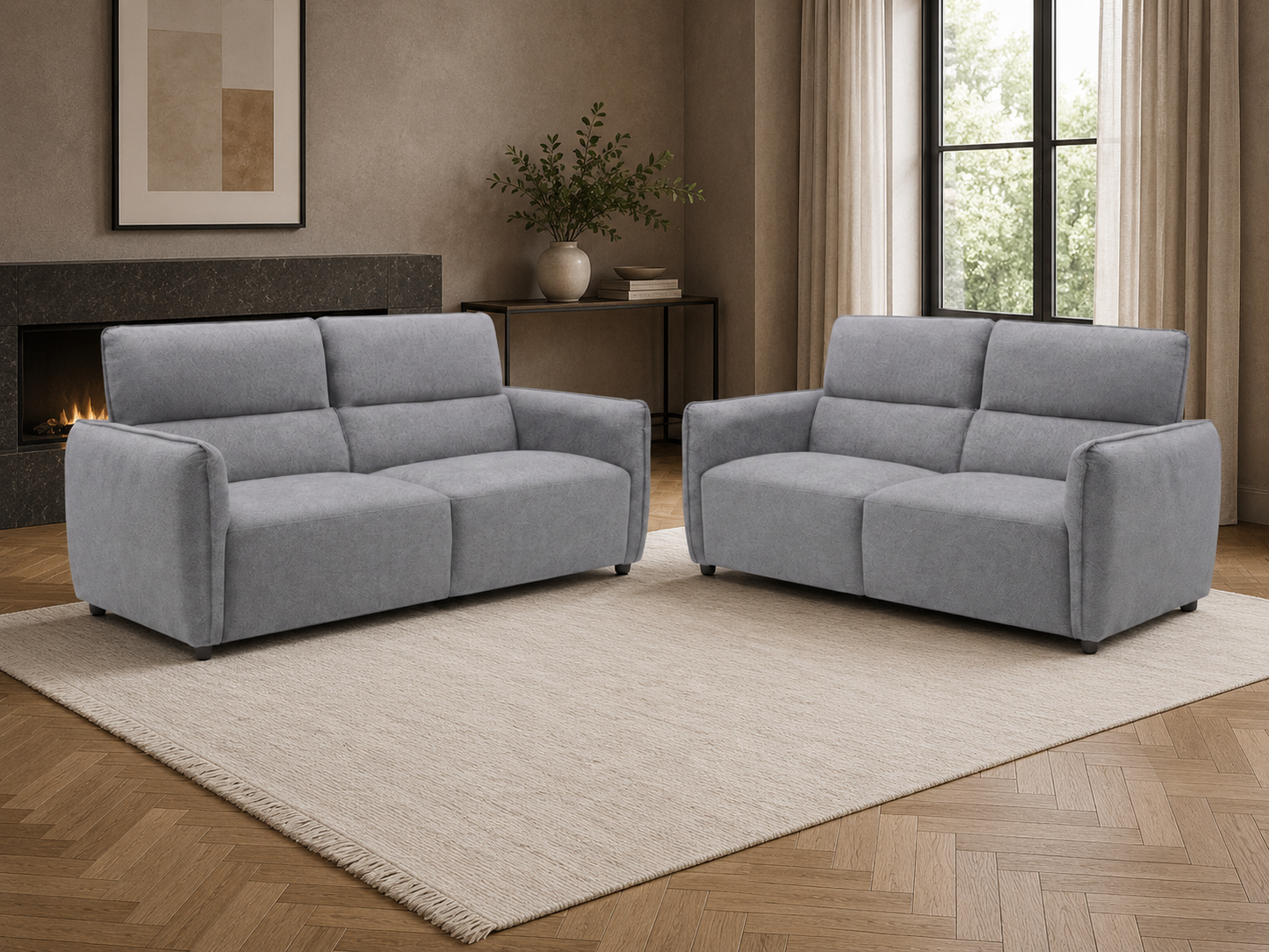 Ascot grey three and two-seater sofa set in a contemporary living room