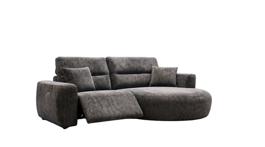 Denver black right-hand electric recliner corner sofa on a white background