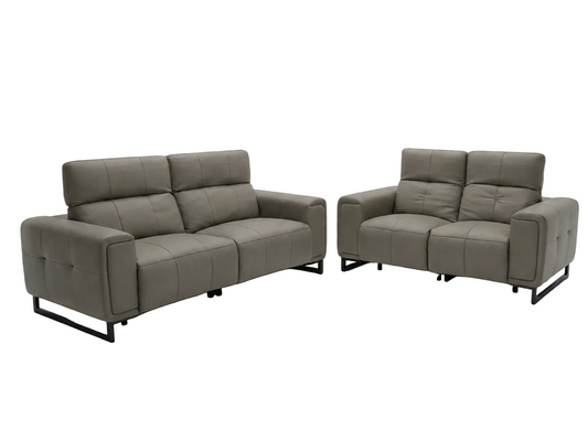 A two-piece living room furniture set consisting of a three-seat sofa and a two-seat loveseat on a white background