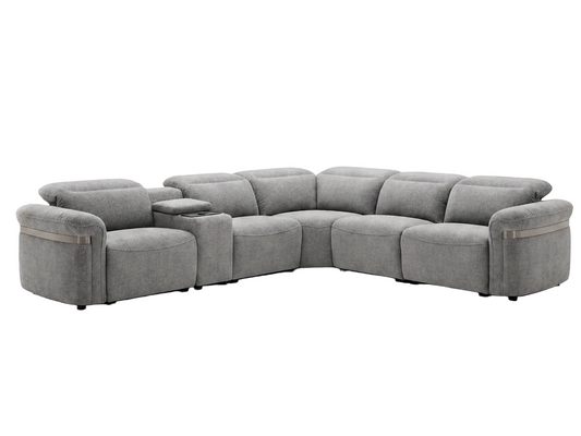 Bicester grey large corner sofa with electric recliners on a white background