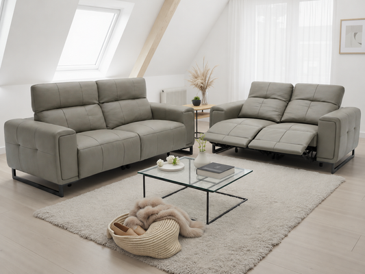 Richmond grey electric recliner three-seater and two-seater sofa.