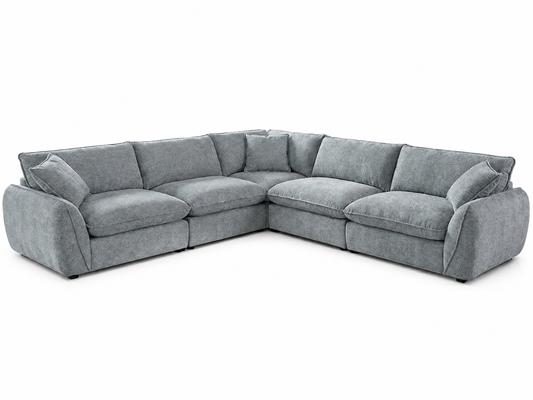 A light gray upholstered sectional sofa with a left-facing chaise lounge shown on a plain white background.