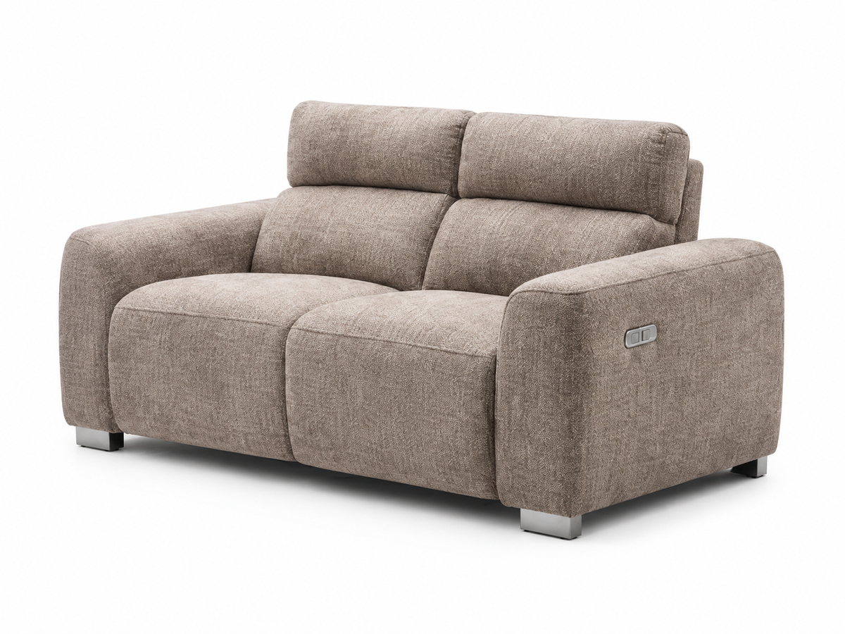 A modern two-seater sofa set against a plain white background.