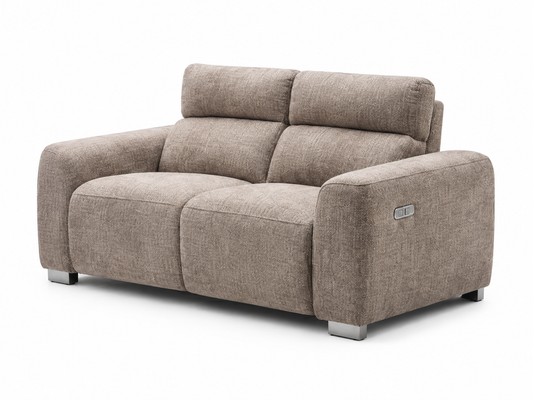 A modern two-seater sofa set against a plain white background.