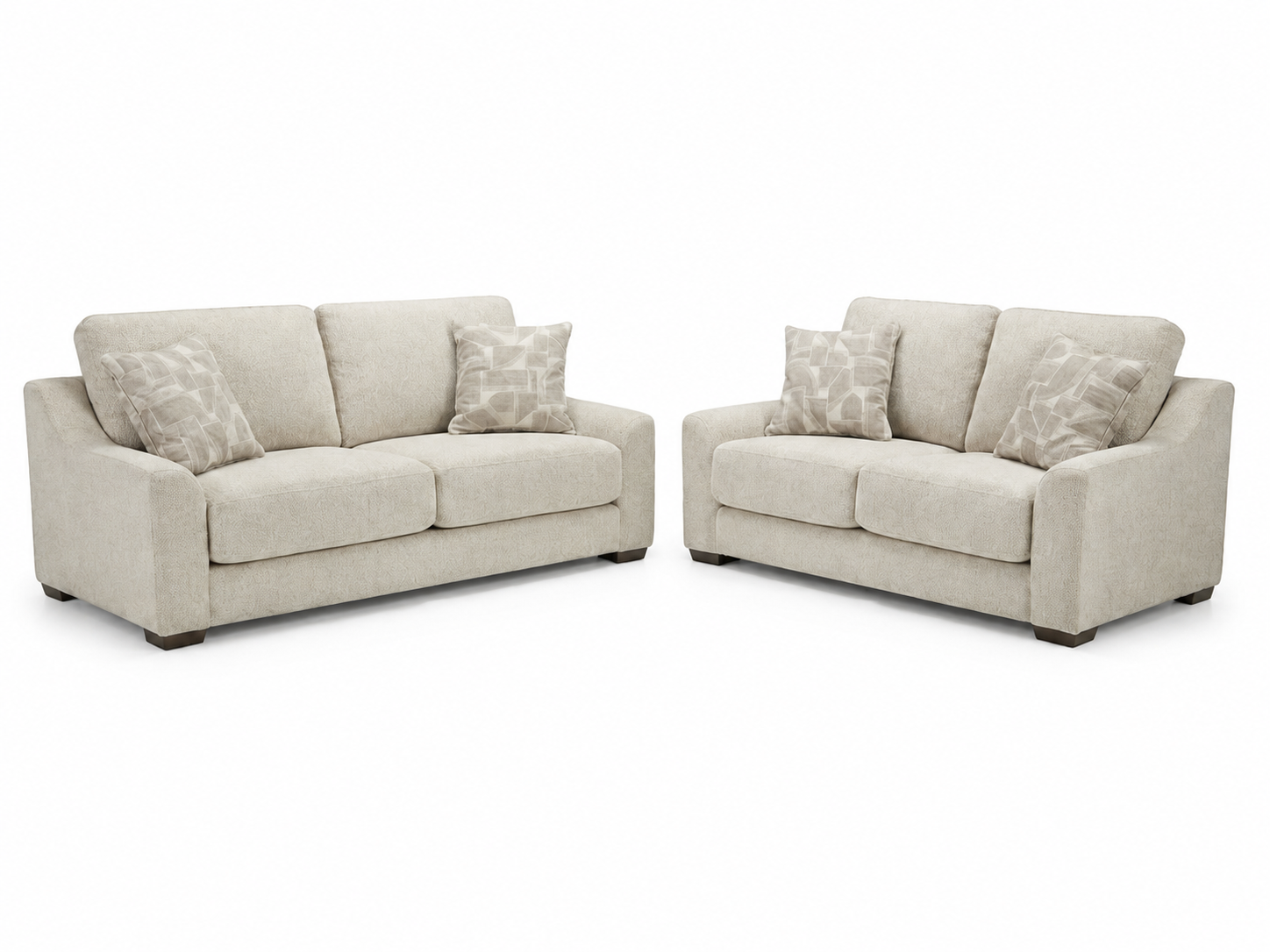 Douglas beige fabric three-seater and two-seater sofa on a white background