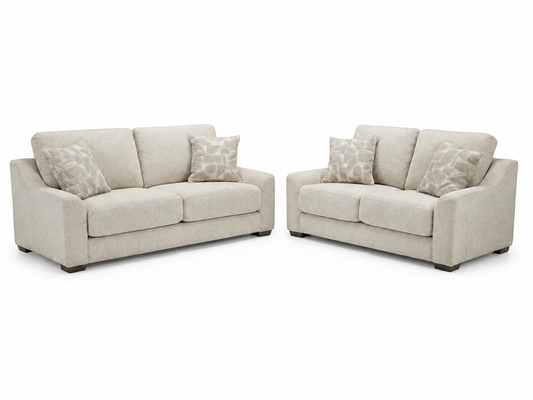 Douglas beige fabric three-seater and two-seater sofa on a white background