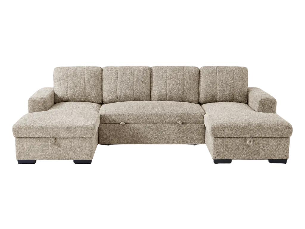 Beige sectional sofa on a white background