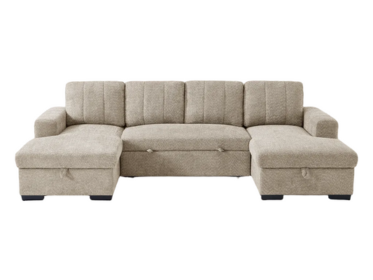 Beige sectional sofa on a white background