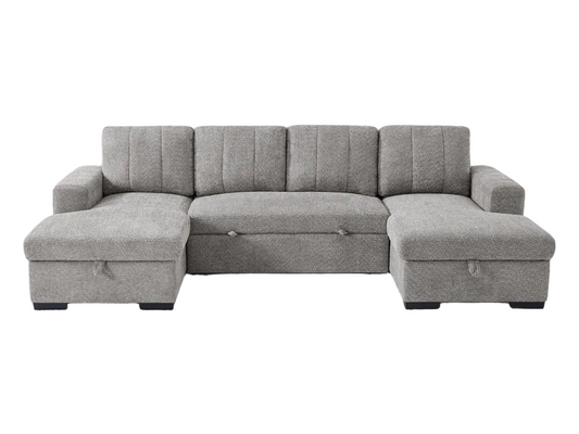 Como grey U-shaped corner sofa bed with dual chaise sections and contemporary upholstered cushions