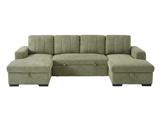 Green sectional sofa on a white background 