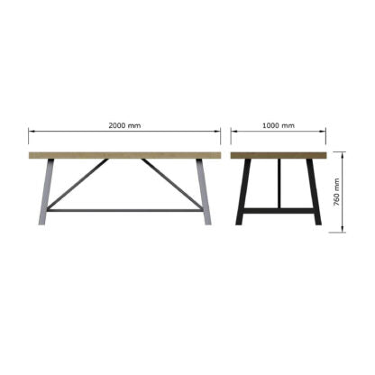 Two tables with dimensions labeled on a white background