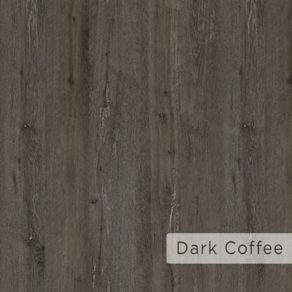 Dark coffee brown wood grain texture with visible wood knots and grain patterns, featuring a white label in the bottom right corner that reads 'Dark Coffee'.
