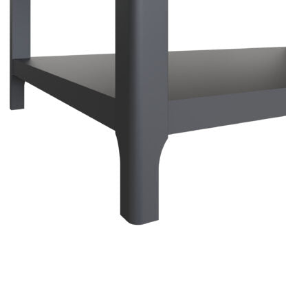 Dark gray metal bed frame on a white background