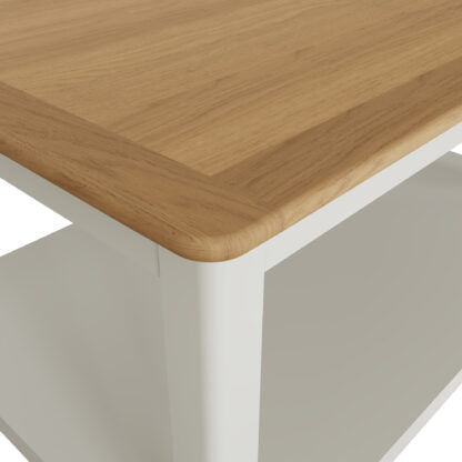Wooden table top on a white metal frame