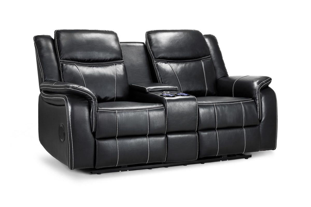 Black leather recliner sofa on a white background