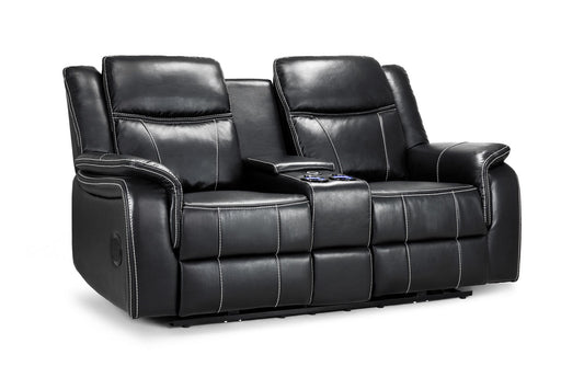 Black leather recliner sofa on a white background