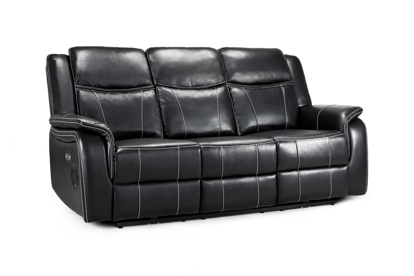 Black leather sofa on a white background